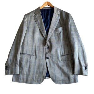 Élevée Men's Size 46R Gray Plaid Two-Button Blazer With Blue Paisley Lining